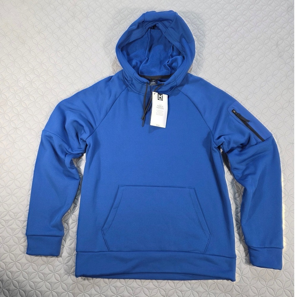 Members Mark Mens Tech Fleece Hoodie Blue Small NWT Security Zip Pocket Pullover